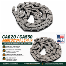 John Deere 714A Forage Wagon Cross Conveyor Chain – CA550 | 148 Links | 23 Slats | USA Made – Farmchains.com