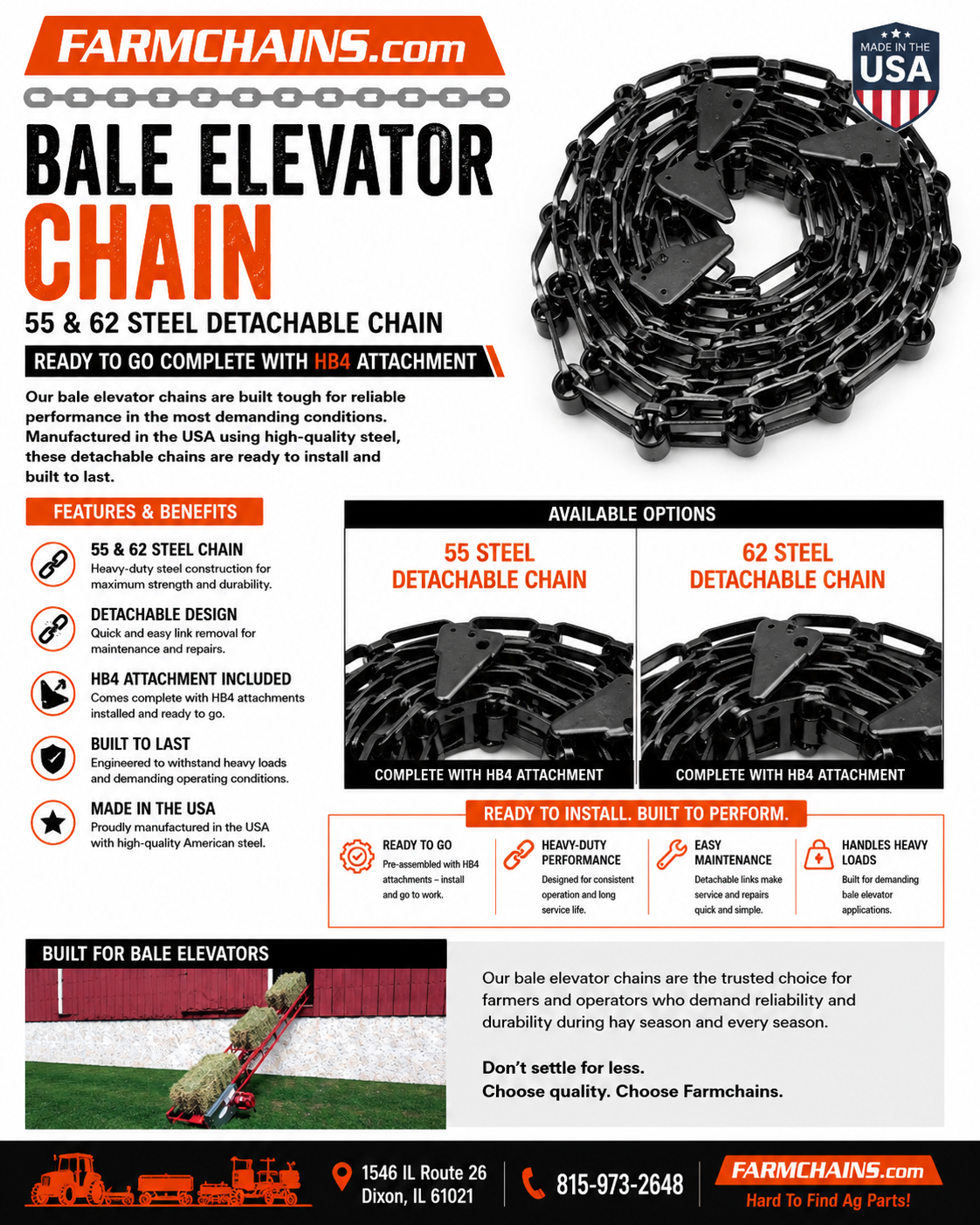 Bale Elevator, Grain Handling & Firewood Conveyor Chain