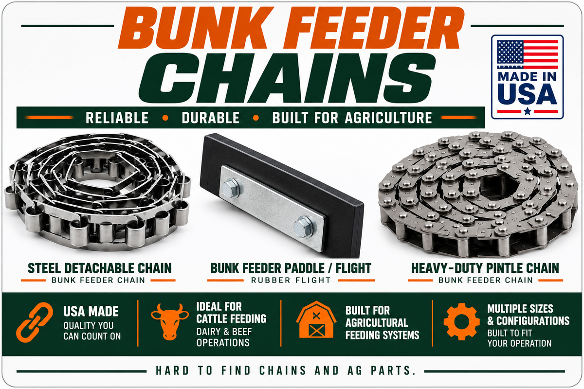 Bunk Feeder Chain USA Made Heavy Duty Rubber Paddles Flighting - Farmchains.com