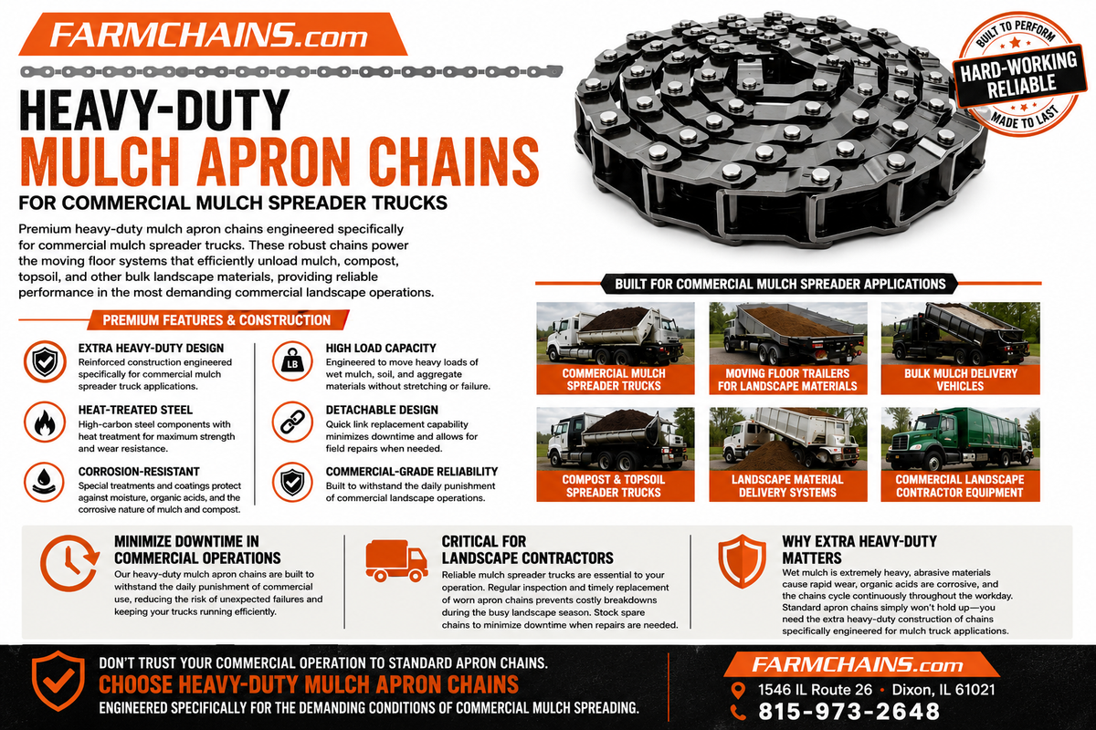 Mulch Spreader Apron Chain - Heavy-Duty Conveyor Chain for Mulch Equipment